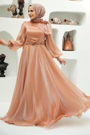 Gold Hijab Evening Dress 22310GOLD - Thumbnail