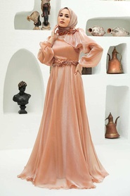 Gold Hijab Evening Dress 22310GOLD - Thumbnail