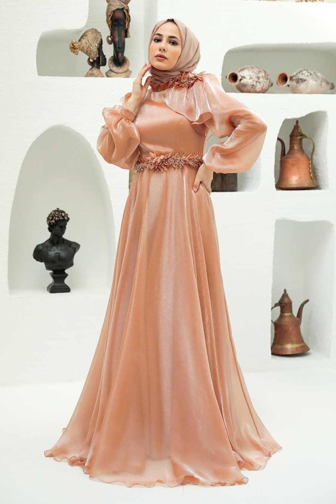 Gold Hijab Evening Dress 22310GOLD - 3