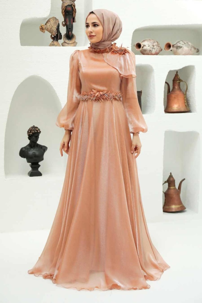 Gold Hijab Evening Dress 22310GOLD - 4