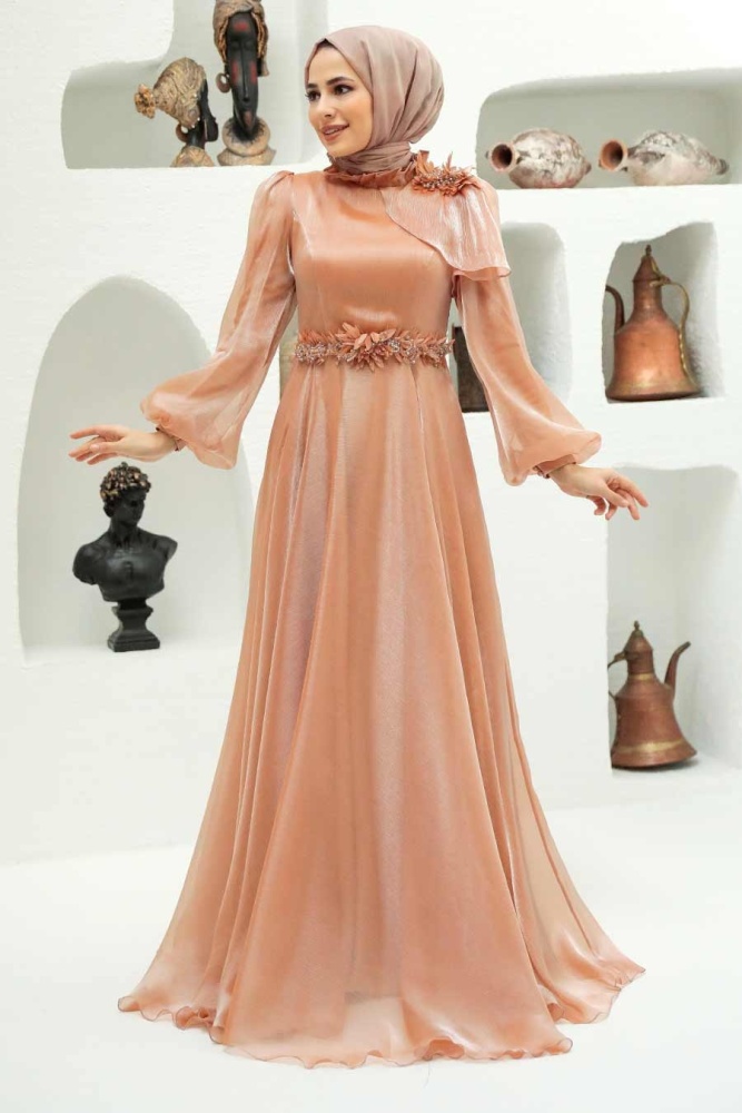 Gold Hijab Evening Dress 22310GOLD - 5