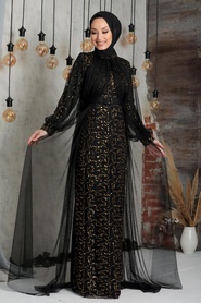 Neva Style - Gold Turkish Hijab Prom Dress 54410GOLD - Thumbnail