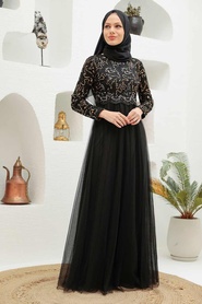Neva Style - Plus Size Gold Hijab Engagement Dress 9160GOLD - Thumbnail