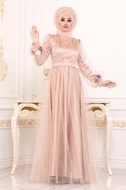 Gold Hijab Evening Dress 3946GOLD - Thumbnail