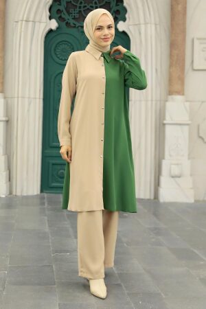 Green Hijab Double Suit 52331Y - Thumbnail