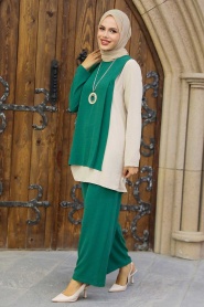 Green Hijab Double Suit 5235Y - Thumbnail