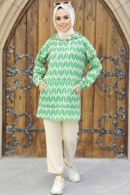 Green Hijab Double Suit 9117Y - Thumbnail