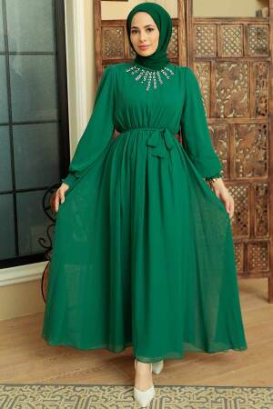 Green Hijab Dress 10411Y - 1
