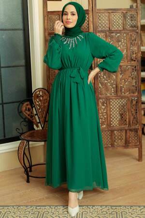 Green Hijab Dress 10411Y - 2