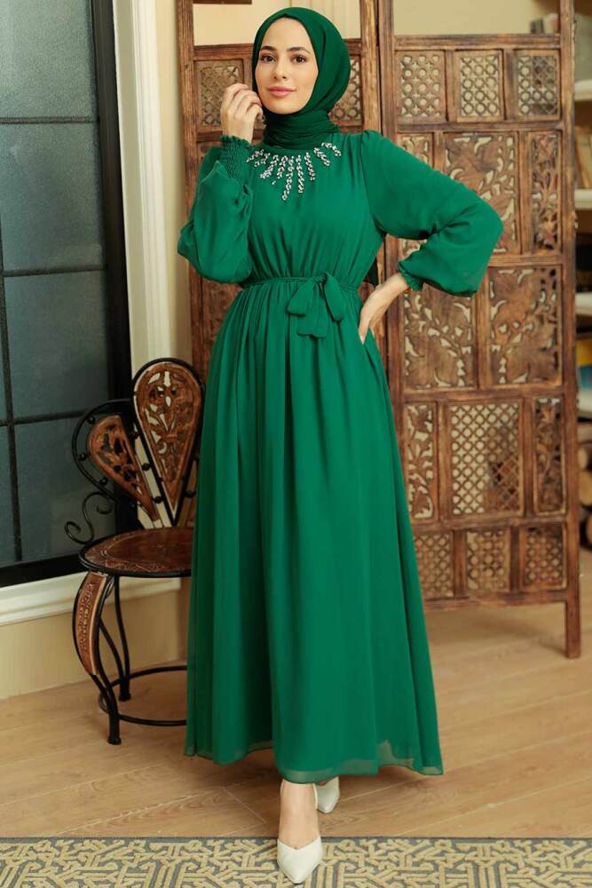 Green Hijab Dress 10411Y - 2