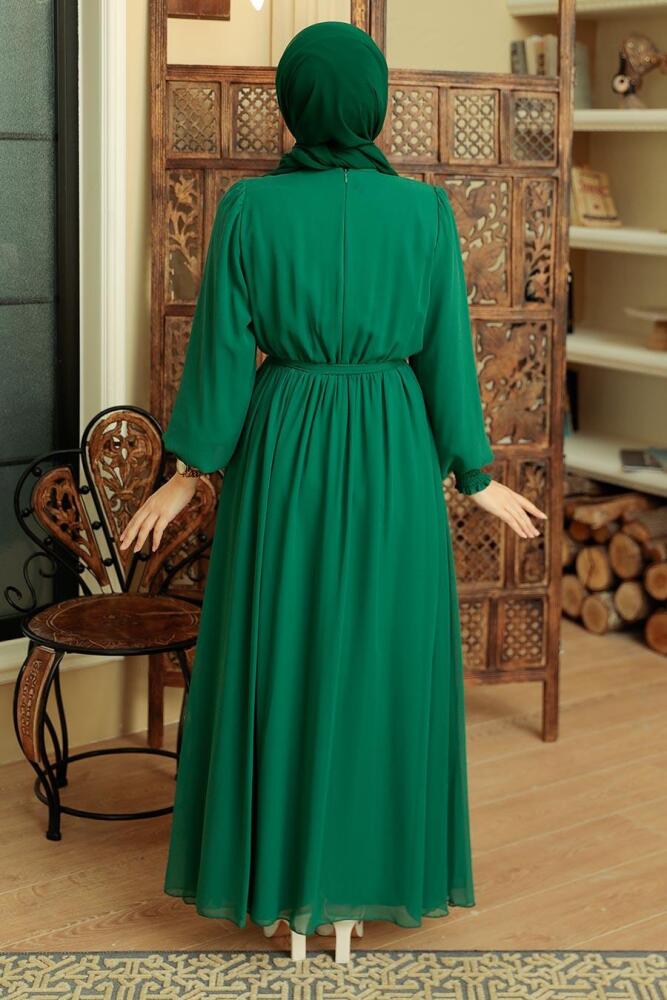 Green Hijab Dress 10411Y - 3