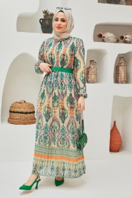 Green Hijab Dress 229018Y - Thumbnail