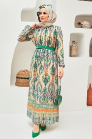 Green Hijab Dress 229018Y - Thumbnail
