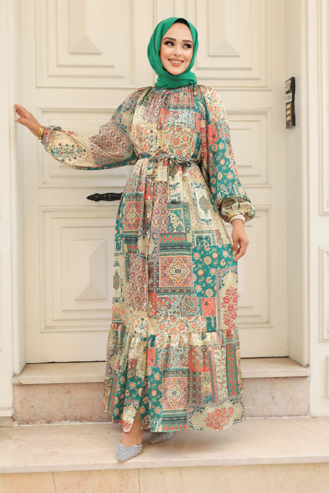 Green Hijab Dress 23155Y - 1