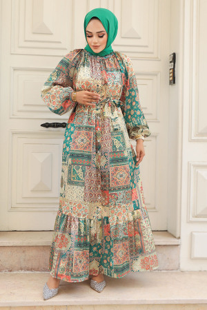 Green Hijab Dress 23155Y - 2
