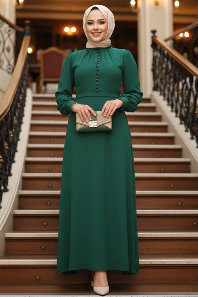 Green Hijab Dress 2703Y - 1