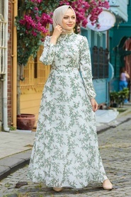 Green Hijab Dress 279012Y - Thumbnail
