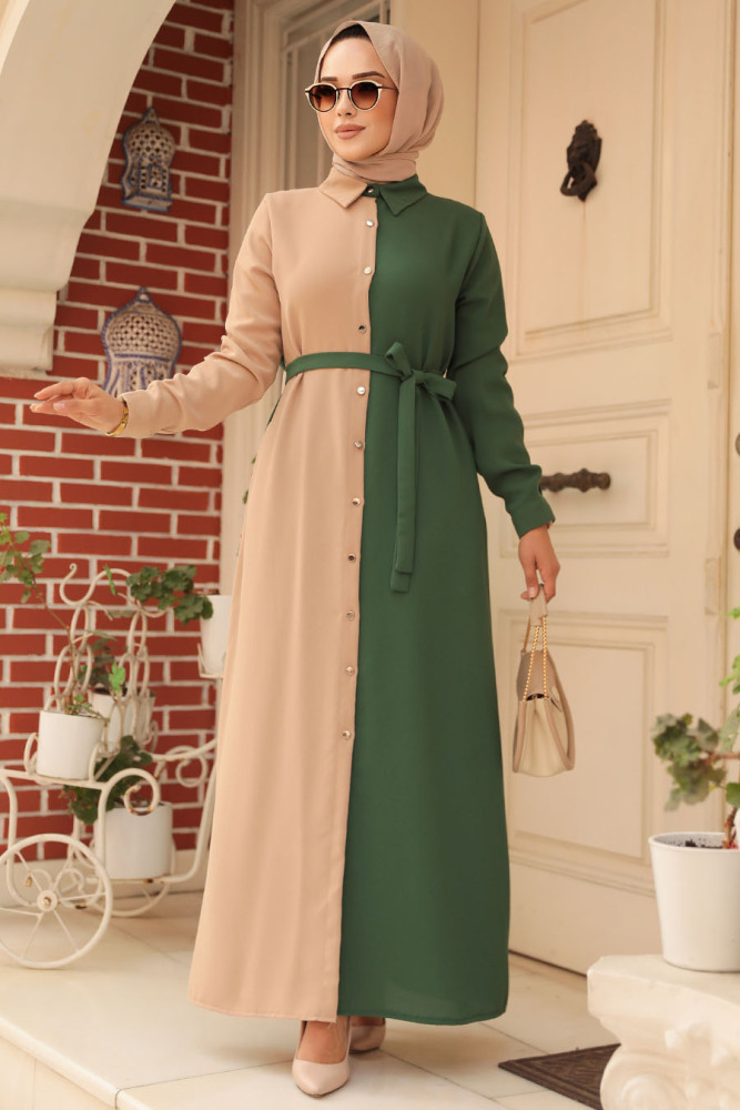Green Hijab Dress 3437Y - 3