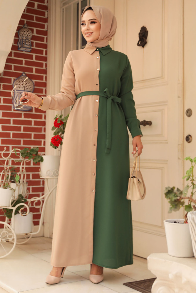 Green Hijab Dress 3437Y - 1