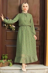 Green Hijab Dress 4339Y - Thumbnail