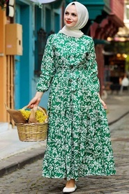 Green Hijab Dress 5192Y - Thumbnail