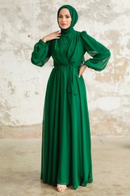 Green Hijab Dress 5796Y - Thumbnail