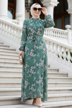 Green Hijab Dress 81390Y - NEVA STYLE