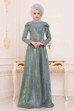 Green Hijab Evening Dress 21101Y - 1