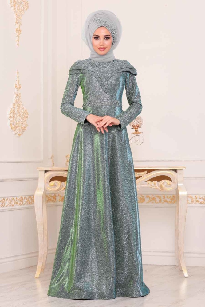 Green Hijab Evening Dress 21101Y - 1