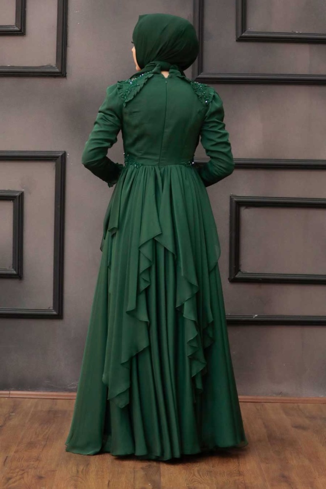 Neva Style - Luxury Green Muslim Long Sleeve Dress 21850Y - 3