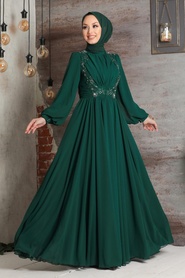 Green Hijab Evening Dress 21921Y - Thumbnail