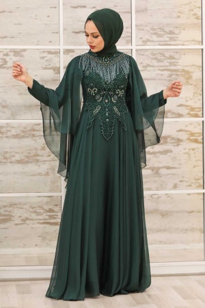 Green Hijab Evening Dress 21970Y - 1