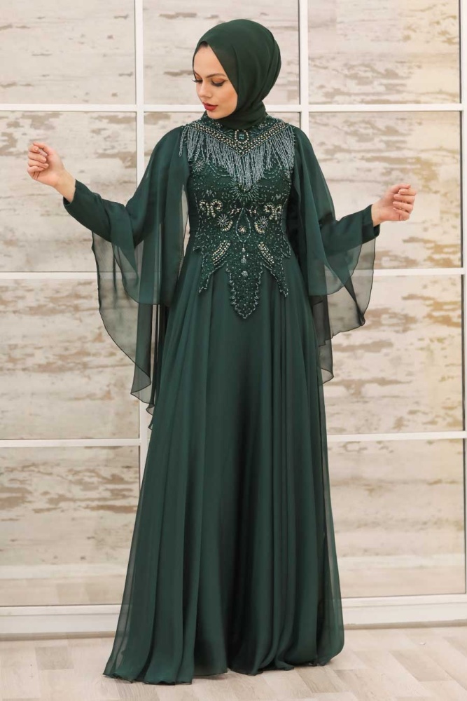 Green Hijab Evening Dress 21970Y - 1