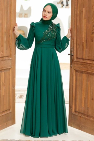 Neva Style - Long Sleeve Green Hijab Dress 22110Y - 4