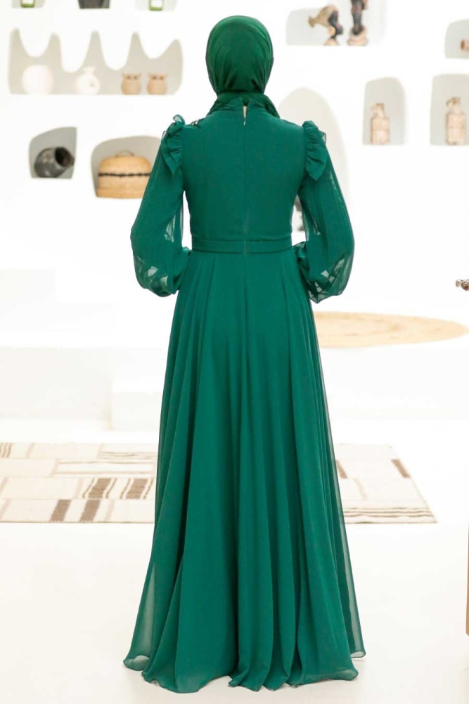 Neva Style - Long Sleeve Green Hijab Dress 22110Y - 5