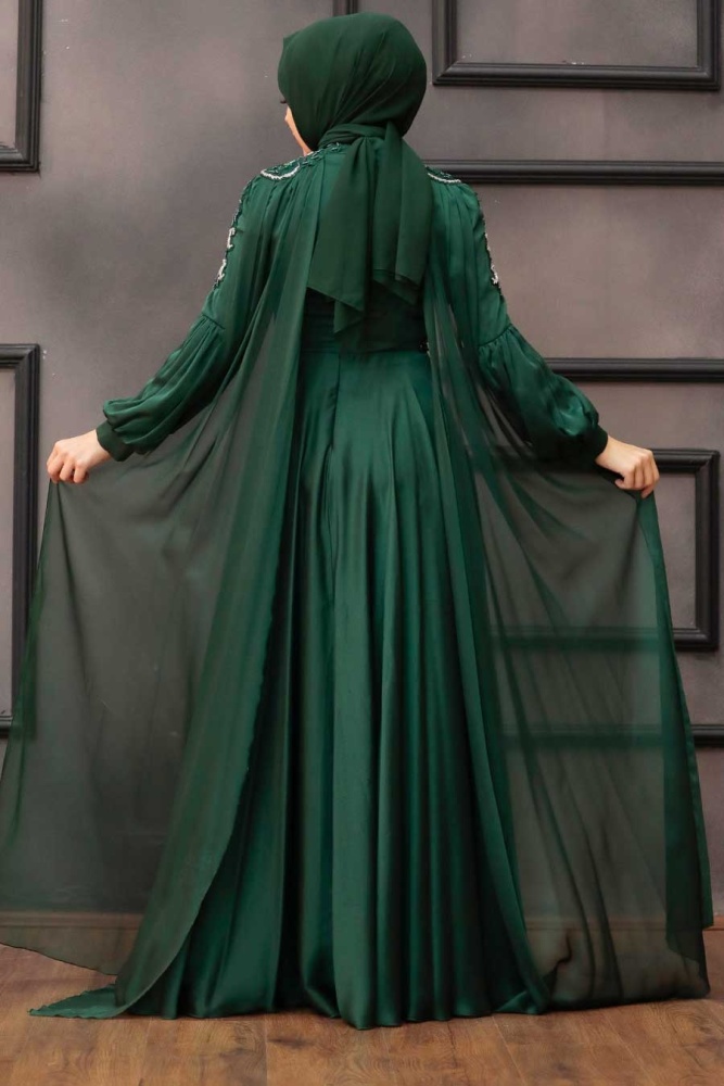 Neva Style - Elegant Green Muslim Fashion Evening Dress 2212Y - 3