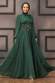 Neva Style - Luxury Green Islamic Clothing Evening Dress 22150Y - Thumbnail