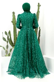 Neva Style - Luxorious Green Islamic Clothing Engagement Dress 22282Y - Thumbnail