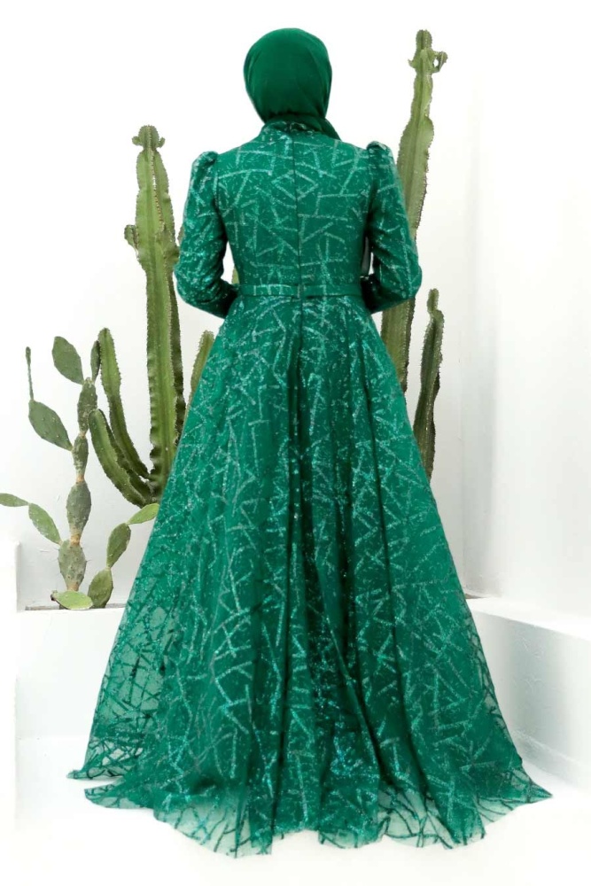 Neva Style - Luxorious Green Islamic Clothing Engagement Dress 22282Y - 2