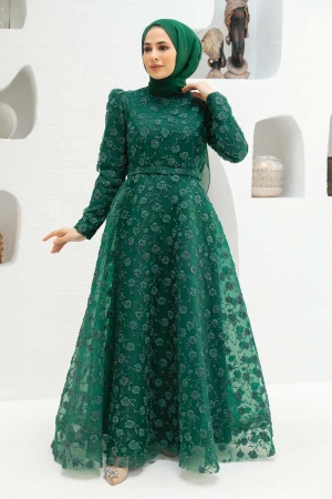 Neva Style - Elegant Green Muslim Bridal Dress 2238Y - Thumbnail