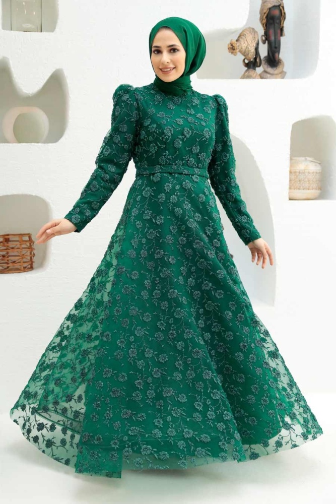 Neva Style - Elegant Green Muslim Bridal Dress 2238Y - 2