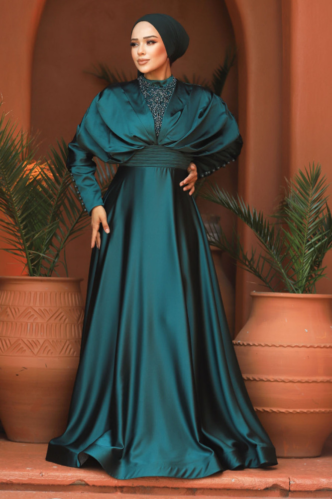 Neva Style - Luxorious Green Modest Islamic Clothing Prom Dress 22451Y - 3