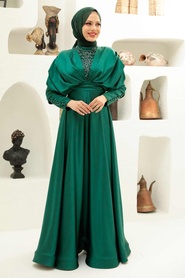 Neva Style - Luxorious Green Modest Islamic Clothing Prom Dress 22451Y - Thumbnail
