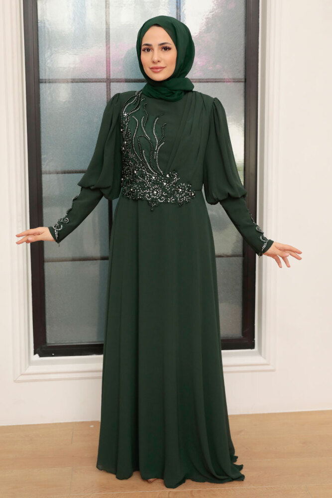 Neva Style - Green Turkish Modest Dress 25817Y - 1
