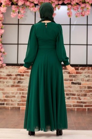 Neva Style - Green Turkish Hijab Engagement Dress 3060Y - Thumbnail