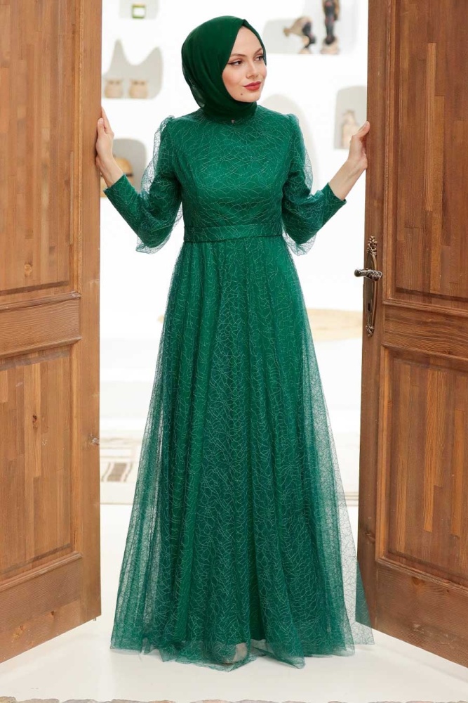 Neva Style - Long Sleeve Green Hijab Wedding Dress 32763Y - 1