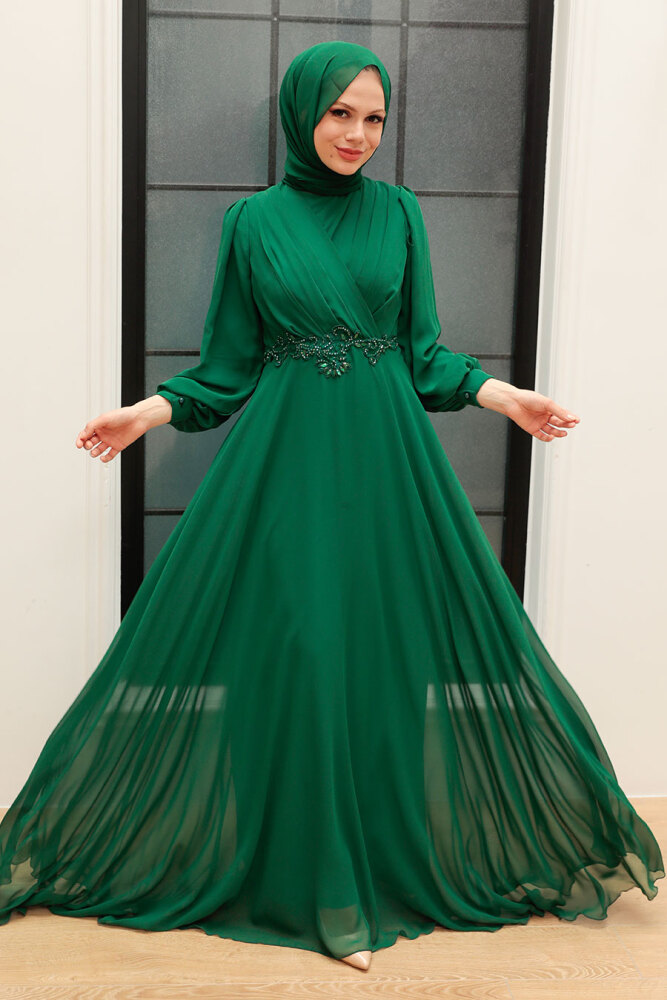 Neva Style - Stylish Green Islamic Evening Gown 3435Y - 1