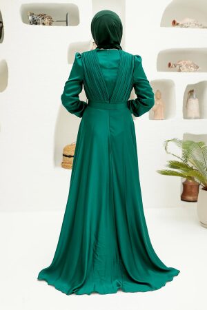 Neva Style - Long Sleeve Green Islamic Long Sleeve Maxi Dress 3454Y - 2