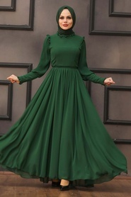 Green Hijab Evening Dress 40720Y - Thumbnail