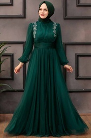 Neva Style - Green Turkish Hijab Wedding Dress 41740Y - Thumbnail